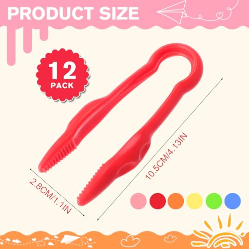 Chunful 12 Pcs Plastic Tweezers for Kid Easy to Grip Motor Tools for Craft