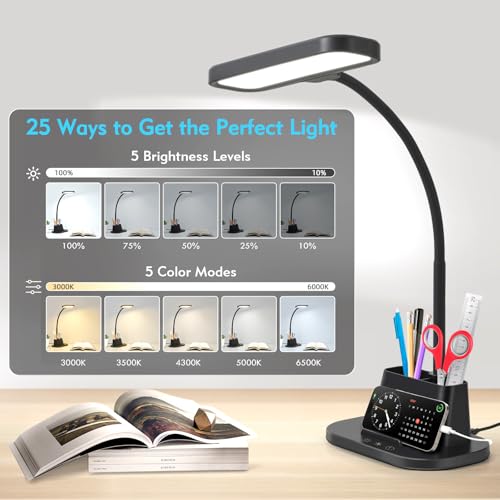 BOHON Desk Lamp for Home Office Desk Light with USB-C Charging Port Black - color: Matte Black