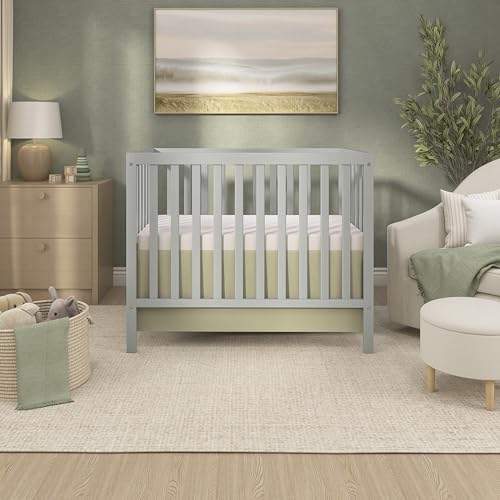 Dream On Me Edgewood 4-in-1 Convertible Mini Baby Crib in Cool Grey, GreenGuard Gold & JPMA, Non-Toxic, Compact 40×25×33″ Design, Converts to Mini Daybed & Twin Bed, 1″ Mattress Pad - color: Cool Grey