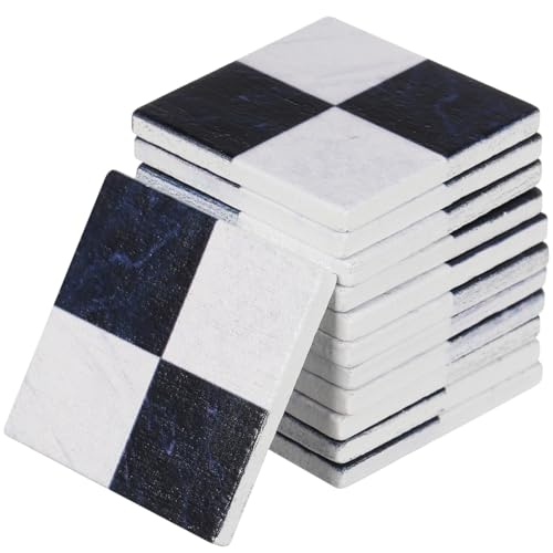 Toddmomy 27Pcs Dollhouse Flooring Black White Mosaic Wood Tiles 1:12 Scale