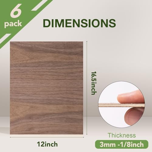 6 Pack Walnut Plywood Sheets, 12 x 16.5 x 1/8 Inch, 3mm Plywood for Laser Cutting, Thin Unfinished Wood Sheets for Architectural Models, Wood Burning and DIY Crafts - color: Walnut 6-Pack, size: 1/8" x 11.7" x 16.5"