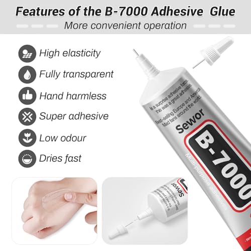 B-7000 Glue Clear for Rhinestone Crafts, Jewelry and Bead Adhesive B7000 Semi Fluid High Viscosity Glues for Clothes Shoes Fabric Cell Phones Screen Repair Metal Stone Nail Art Glass