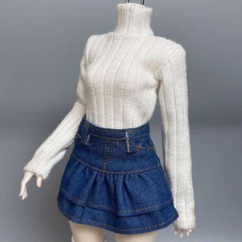 1/3 Scale SD BJD Outfit for 60cm Dolls – Knit High-Neck Top with Denim Skirt and Leg Warmers Set, Doll Not Included - color: Pleated Black (Black Warmers)