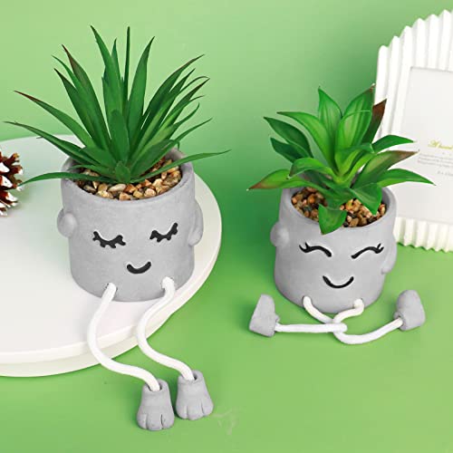 Zerzsy Faux Succulents in Cement Pots with Hanging Leg, Potted Mini Fake Plants for Desk Decor, Kitchen Shelf Decor, Office Decoration for Women, Bathroom Shelf Plants Decoration - Set of 2 - color: 2 Pcs Set/B