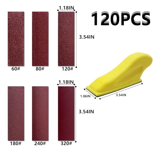Micro Detail Sander Paper Kit Wet Dry Sandpaper 80 120 180 240 400 Grit 3.5” x 1” Hand Sanding Block for Small Projects for Detail Works, Crafts, Metal Sanding