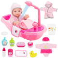 deAO 12" Baby Doll Bath Playset Functional Bathtub Detachable Shower - color: Pink