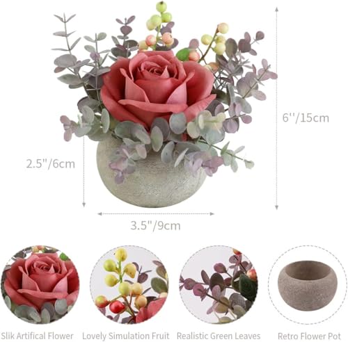 Small Artificial Pink Rose Potted Plant, 2 Pcs Mini Faux Decor - color: 2pcs Pink
