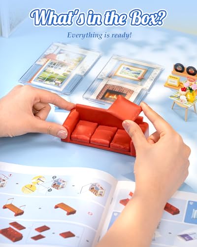 ROBOTIME Super Creator Kits, Plastic Mini House, Expandable Plastic Craft, DIY Miniature House Kit, Tiny Living Room Making Kit Model Craft Hobby Unique Gift (Country Blue Lounge) - color: Country Blue Lounge
