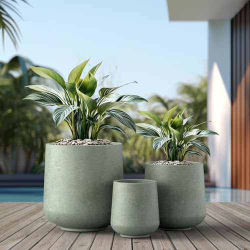 Kante Set of 3 Mint Green Concrete Curved Planters 16.5" 13" 9.4" Dia - color: Mint Green, size: Set of 3: 15.3" + 11.6" + 8.2" D