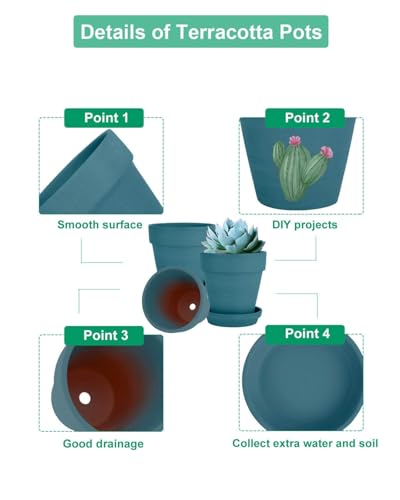 vensovo 4 Inch Steel Blue Terracotta & Clay Pots with Saucer, 6 Pack - color: Blue