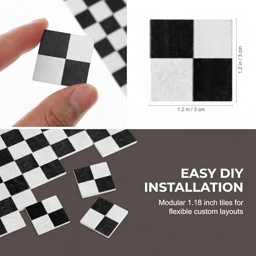 Toyvian 27 Pcs Dollhouse Miniature Flooring Tiles, 1:12 Scale Wooden Floor Boards - Black & White Checkered Design - Mini Dollhouse Furniture Accessories for Kids DIY Crafts - size: 3x3cm