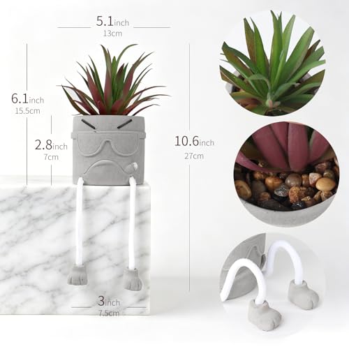 Zerzsy Artificial Succulents Plants in Cement Pots with Hanging Leg, Cute Small Fake Plant Kitchen Shelves Decor, Cool Office Decor Faux Succulent for Desk Shelf Decorations - color: 1 Pcs Set/Smoking