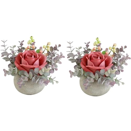 Small Artificial Pink Rose Potted Plant, 2 Pcs Mini Faux Decor - color: 2pcs Pink