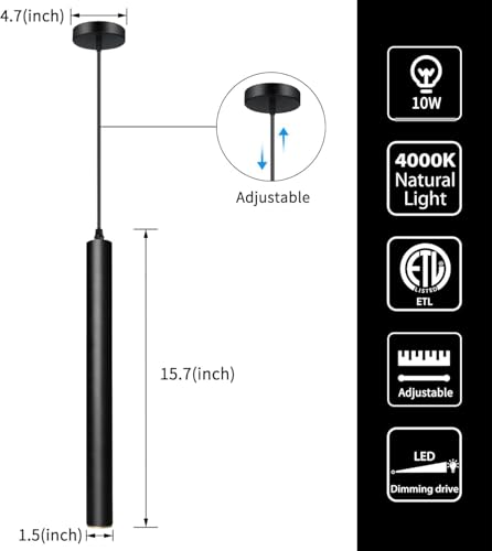 OKELI Modern Pendant Lights 4000K LED Dimmable Pendant Light Fixtures Pendant Lighting for Kitchen Island,Bar,Bedroom, 15.7inch, 10W, ETL, 1Pack - color: Black-Dimmable-1p, size: 15.7inch-1p