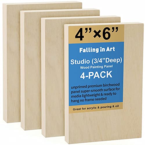 Falling in Art 4 Pack 4x6’’ Unfinished Birch Wood Panels Kit for Painting - size: 4'' x 6'' Studio