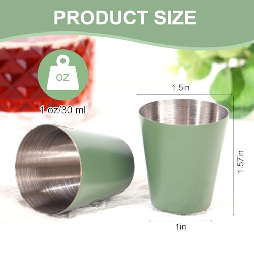 12 Pack Metal Shot Glasses 1oz Green Shot Glasses pool Shot Glass Set Of 12 Sage Green Cups Stainless Steel Shot Glasses Small For Bar Party Cocktail Restaurant Barware Gift (1.5 Inch) - color: Sage Green