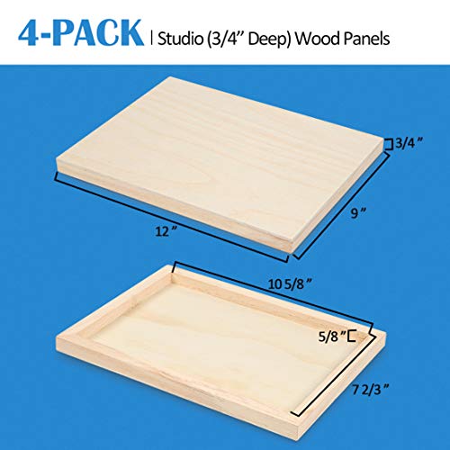 Falling in Art 4 Pack 9x12’’ Unfinished Birch Wood Panels Kit for Painting - size: 9'' x 12'' Studio