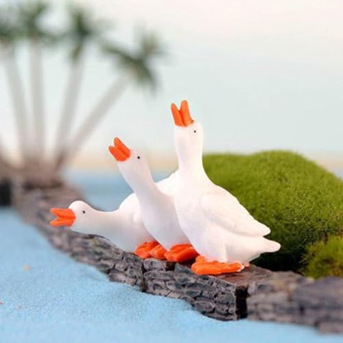 3Pcs Miniature White Goose Figurines, Handcrafted Resin Farm Animal Statues for Fairy Garden Decor,DIY Terrarium and Miniature Landscape Scenes