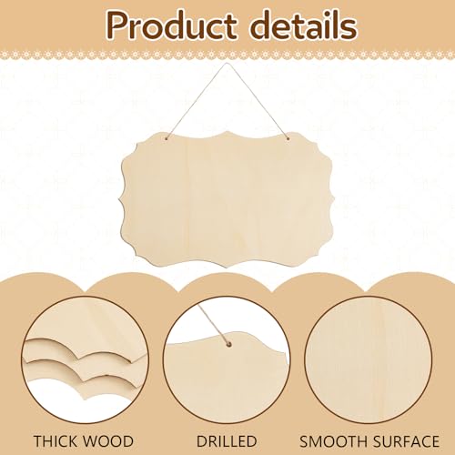 Patelai 10 Pcs Blank Wood Signs Unfinished Plaques with Ropes,3 Styles - style: 3 Styles