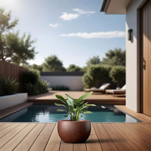 Kante Large Round Bowl Rusty Concrete Planter 19.9" Dia, Outdoor - color: Rusty, size: 19.9" d