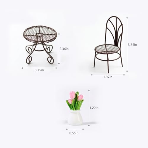 Miniature Bistro Table and Chair Set with Tulip Pot, Brown - color: Brown