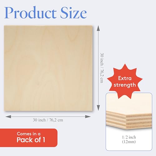 Baltic Birch Plywood 12 mm, 1/2 Inch Craft Wood, B/BB Grade, Stronger Than Basswood Sheets or Balsa Wood, Perfect for Laser, CNC Cutting, Wood Burning, by Woodpeckers (1, 30" x 30") - size: 30" x 30"
