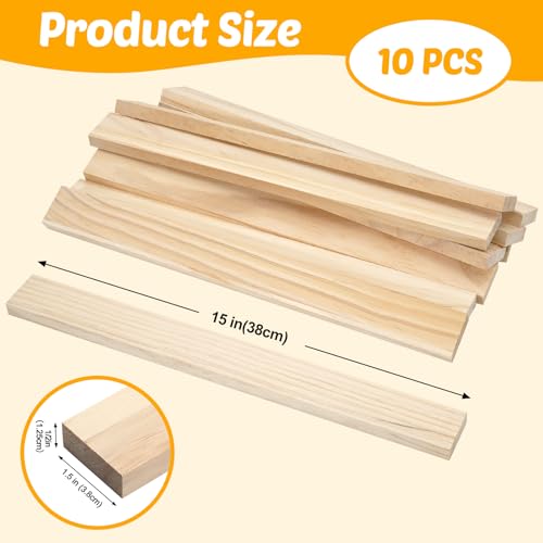 Wood Strips Slats Wooden Dowels for Crafts 1/2"x 1.5" x 15", 10 PCS Decorative Wood Trim Planks for Wall, Square Wooden Sticks for Crafting, Unfinished Pine Lumber Pieces for Woodworking Models Making - size: 1/2" x 1.5" x 15"-10 PCS
