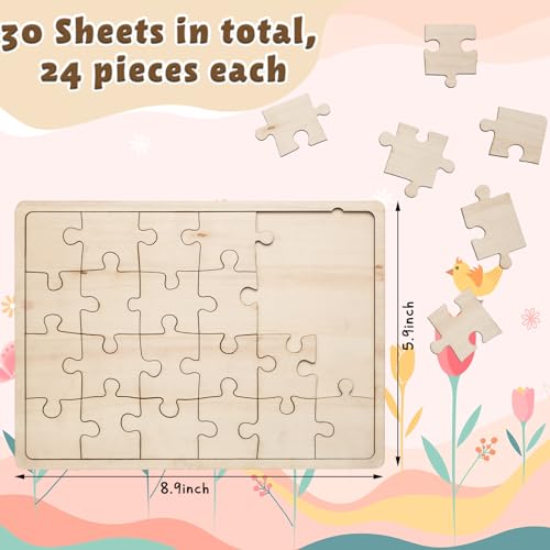 Deekin 30 Sheets Unfinished Wood Blank Puzzles Customizable Blank Wooden Pieces Freeform Things to Paint, Write and Draw On, Wooden Jigsaw Puzzles for Kids DIY Craft, 8.9 x 5.9 Inch - size: 8.9 x 5.9 inches