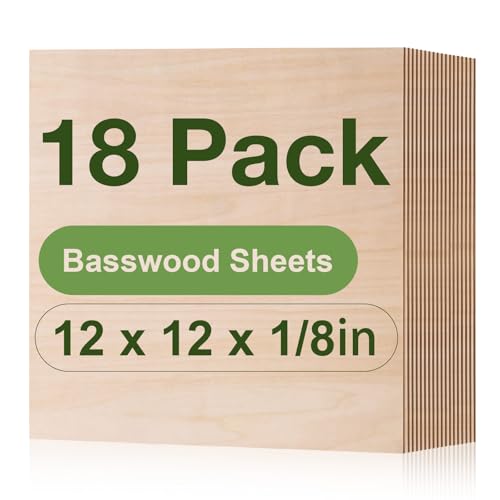 18 Pack Basswood Sheets, 12 x 12 x 1/8 Inch-A/A Grade, 3mm Plywood for Laser Cutting and Engraving, Thin Unfinished Wood Sheets Blanks for Architectural Models and DIY Wood Crafts - color: Basswood 18-Pack, size: 1/8" x 12" x 12"