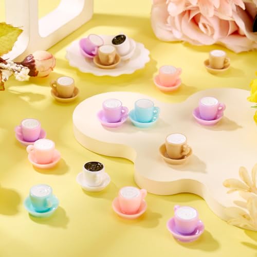 Beadthoven 30Pcs Mini Resin Coffee Cups Miniatures Food Kitchen Sets Coffee Mug Miniature Food Drink Kitchen Decoration for Micro Landscape Party Keychain Earrings DIY Jewelry Mixed Color