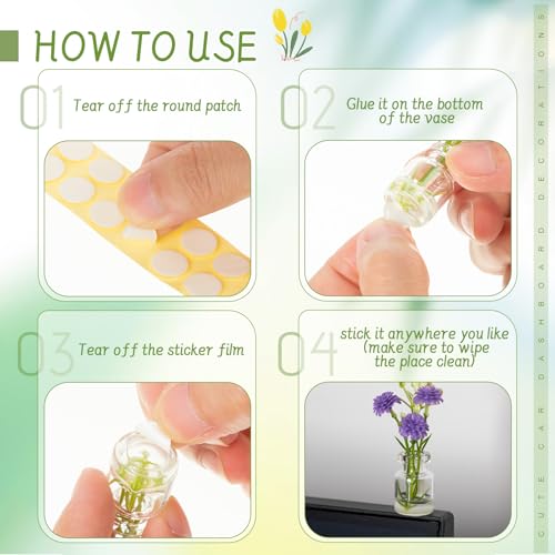 Ripeng Set of 8 Car Dashboard Decorations Flowers Cute Car Accessories for Women Mini Flowers Bouquet Vehicle Interior Decor with Double Sided Tape for Rear View Mirror Dashboard - style: Classic