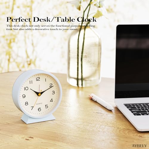 AYRELY® 4.5" Analog Alarm Clock, Small Retro Desk Clock and Table Clock - color: Light Blue