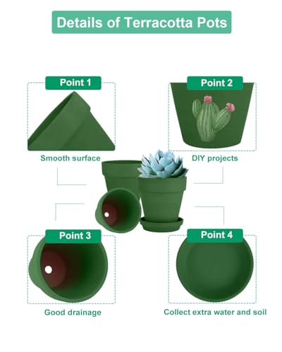 vensovo 4 Inch Small Green Terracotta Plant Pots with Saucer - 6 Pack Clay Flowerpots with Drainage, Great for Indoor Outdoor Plants, Crafts, Wedding Favor - color: Green