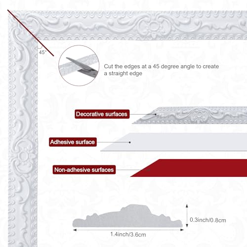 Storystore White Ornate Wall Molding Trim, 1.4 in x 19.7 FT Peel and Stick Wall Decor, Self-Adhesive Crown Molding for Home Decor, TV Background Wall, Mirror Edge - color: White