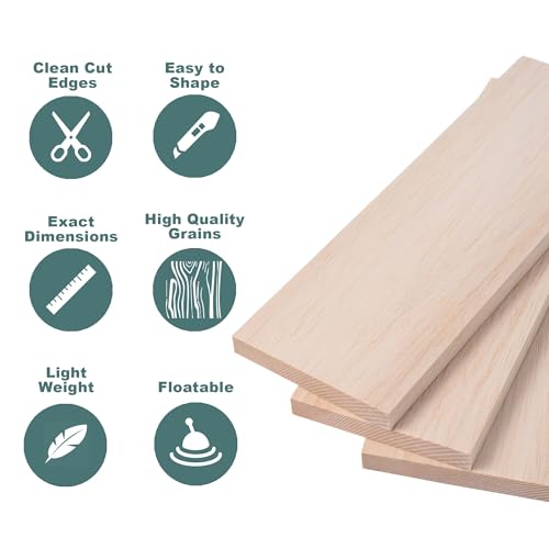Balsa Wood Sheets 1/2" Inch Thick 12" x 4" Unfinished Wooden Board by Craftiff (5 Pack)