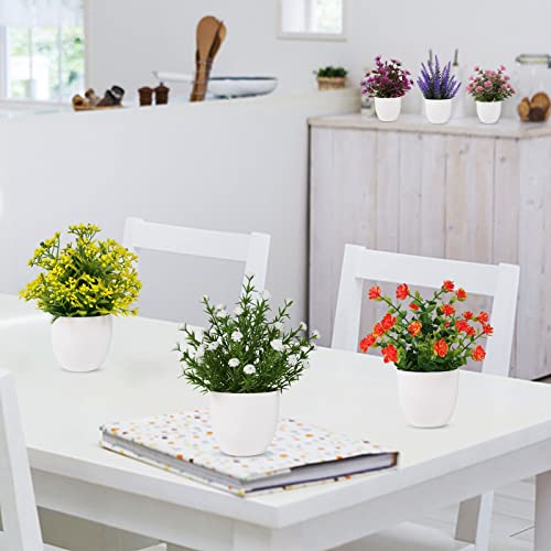 Yoratee 6 Pack Small Artificial Flower Potted Plants, Mini Faux Flowers in Pots Colorful Fake Plants for Indoor Bathroom Office Desk Tabletop Windowsill and House Shelf Decorations - color: B-colorful-6pcs
