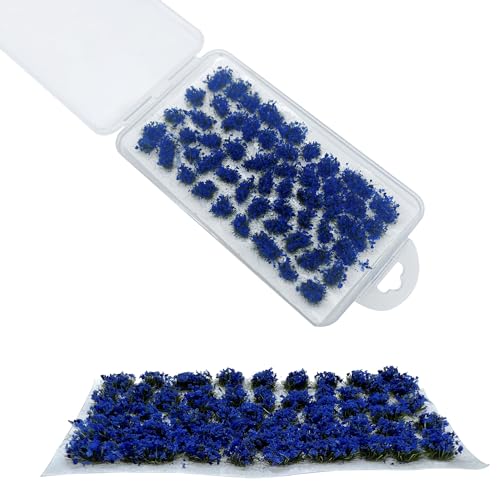 Woohome 53 Pcs DIY Miniature Flower Cluster Flower Vegetation Groups Cyan Static Grass Tufts for Train Landscape Railroad Scenery Sand Military Layout Model Miniature Bases and Dioramas - color: Cyan