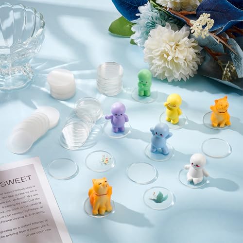FINGERINSPIRE 60 Pcs Clear Circles Acrylic Sheet 1.18" Circular Miniature Bases 2mm Thick Blanks Action Figure Display Base Round Acrylic Base for Miniatures Wargame Holiday Craft Keychain - color: Clear