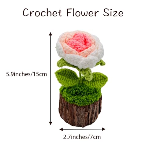 Crochet Pink Rose Flowers Bouquet for Women Office Desk Decor - color: Crochet Pink Rose