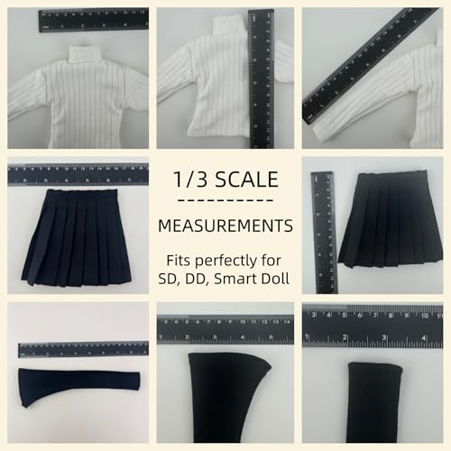 1/3 Scale SD BJD Outfit for 60cm Dolls – Knit High-Neck Top with Pleated Skirt and Leg Warmers Set, Doll Not Included - color: Denim Blue (White Warmers)
