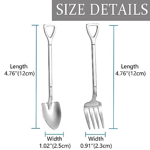 Comicf 10 Pcs 4.7 Inches Coffee Spoon Fork, Silver Shovel Shape Dessert Coffee Small Spoon Cocktail Picks Fruit Fork Flatware, Stainless Steel Tea Spoons Set (5 Spoons 5 Forks, Silver) - color: 10 Pcs Silver (5 Spoons+5 Forks), size: 10 Pcs