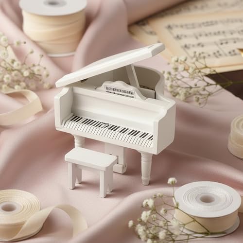 Miniature Piano for Dollhouse Furniture Upright Grand Piano with Stool Instrument 1 12 Ornament Artificial House Scene Accessories Desktop Decoration (White) - style: White