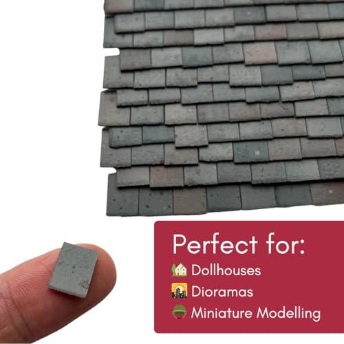 250 Pieces 1:24th Scale Dolls House Miniature Styrene Roof Tiles in Weathered Grey