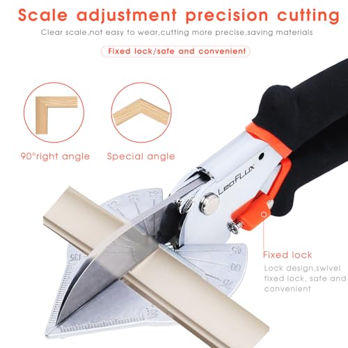 LeafLux Miter Shears for Wood Trim, Adjustable 45 to 135 Degree Handheld Tool, Multi Angle, Multifunctional Trunking Shears for Moulding, Mitre Cutting, Quarter Round, Includes 2 Blades | LFXP3101S - size: 3101S with 2 blades