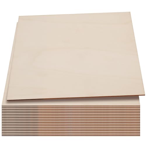 LEXININ 20 Pack 10 x 10 x 1/8 Inch Square Wood Sheets, 3mm Craft Wood Plywood Sheets, Thin Wooden Sheet Squares for Crafts