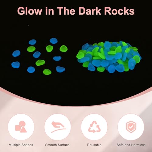 M METERXITY 1000-Pack Glow in The Dark Rocks, 0.43" Resin Outdoor Garden Decorations Luminous Pebbles Stones for Garden Plants/Aquarium/Backyard Path, Aquarium Gravel [Light Blue, Green] - color: Light Blue, Green
