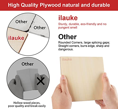 ilauke Wood Squares 4x4 Inch, 50Pcs Unfinished Square Wood Pieces 1/8 Inch - size: 4 x 4 inches