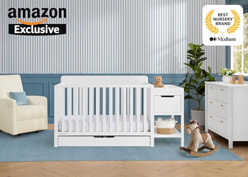 Delta Children Maya 5-in-1 Convertible Crib and Changer with Storage, Converts to Toddler Bed, Daybed, Sofa & Full Bed, Greenguard Gold Certified, 3 Mattress Heights for Baby, Bianca White - color: Bianca White