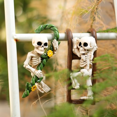 2 PCS White Skeleton Statues Pot Hugger Decorations for Plant, Miniature Skull Garden Decor Outdoor Figurines Plant Hangers Decor for Flower,Yard,Lawn Ornaments (Multicolor) - color: Multicolor