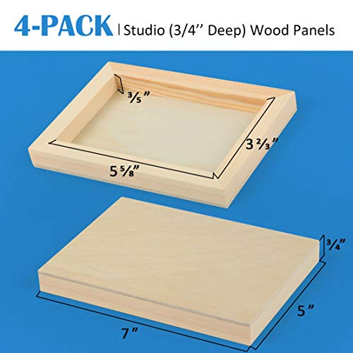 Falling in Art 4 Pack 5x7’’ Unfinished Birch Wood Panels Kit for Painting - size: 5'' x 7'' Studio